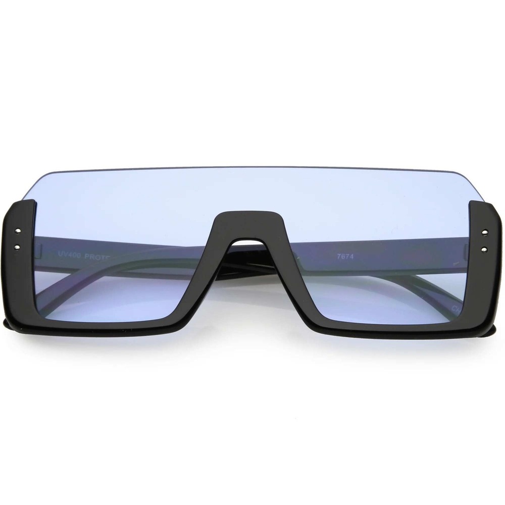 Oversized Shield Sunglasses Flat Top Fashion‎ UV400 Protection Blue Lens Luxury